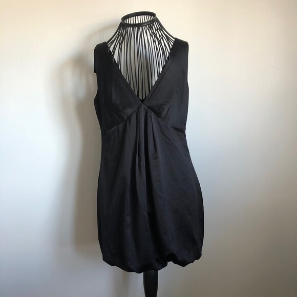 Black Satin Wide Puffball Hem Shift Dress - Picture 2 of 9